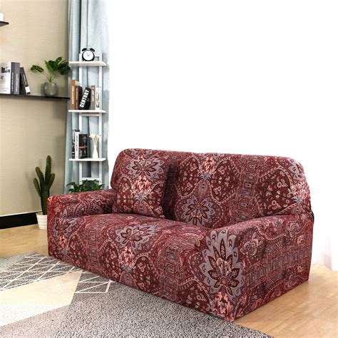 Floral Sofa Covers Stretch Thick 4 Seater Slipcover Couch Covers Wine ...