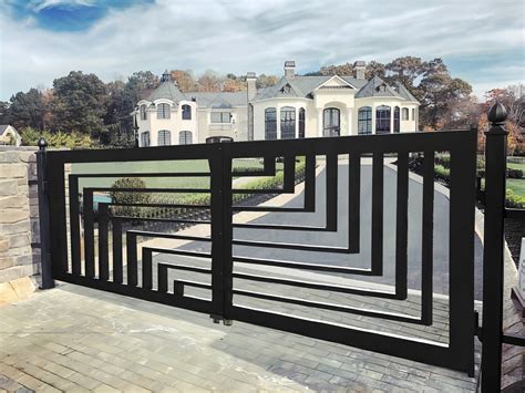 Unique Geometric Design Metal Driveway Gate Custom Metal Fabrication ...