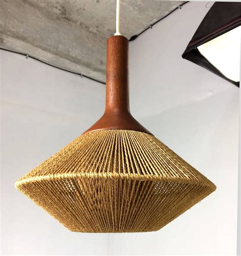 Mid-Century Modern Danish Pendant Light in Jute and Teak by Fog and ...