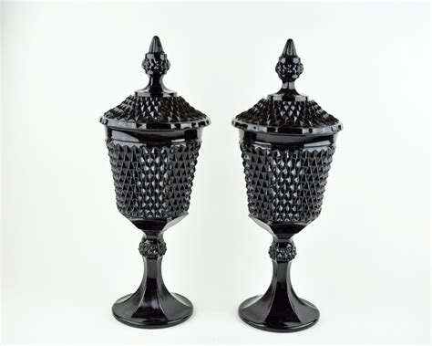 Vintage Black Milk Glass Hobnail Urn with Lid