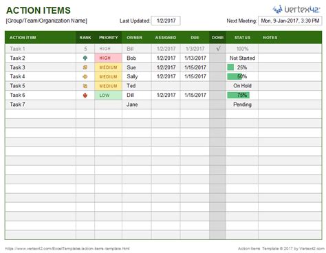 Microsoft Excel Templates: Action Item Excel Templates