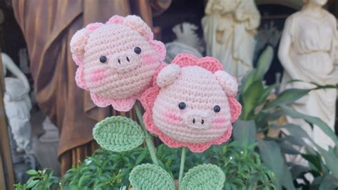 How to crochet PIG FLOWER | Crochet PIG | Hướng dẫn móc HOA ĐẦU HEO ...