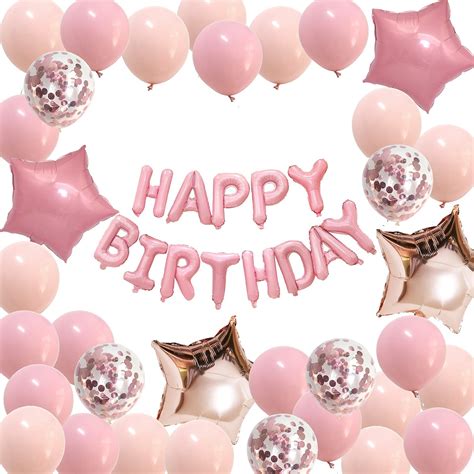 Amazon.com: Happy Birthday Balloons Pastel Pink - Baby Girl Birthday ...