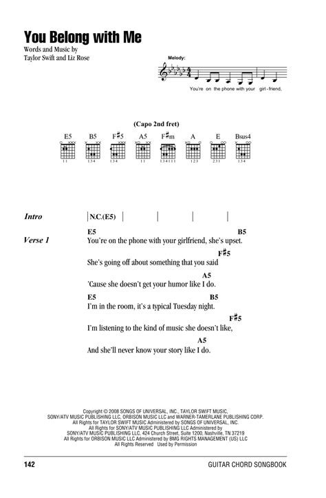 You Belong With Me sheet music by Taylor Swift (Lyrics & Chords – 81689)