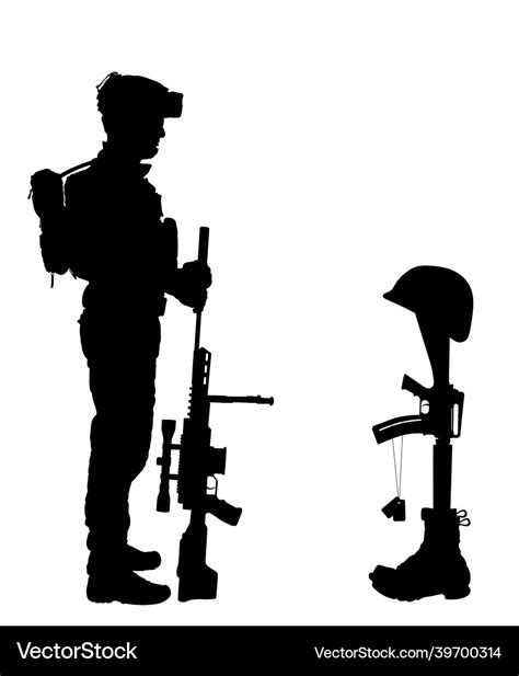 Fallen soldier silhouette Royalty Free Vector Image