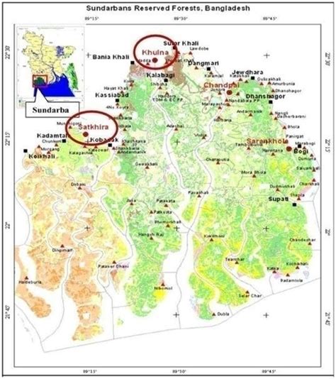 Showing the specific study sites at the location map of the Sundarbans ...