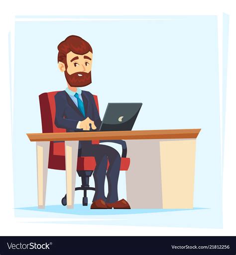 Businessman working at office table flat cartoon Vector Image