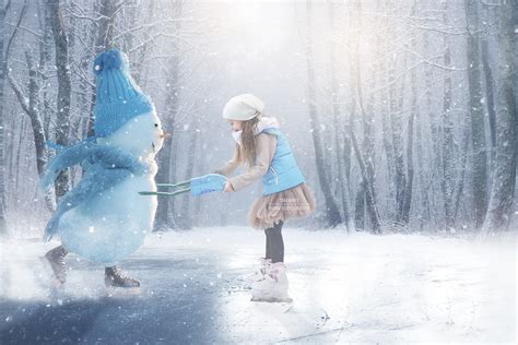 Snowman Iceskating -Snowman Ice Skating -Winter Snowy Scene- Separate ...