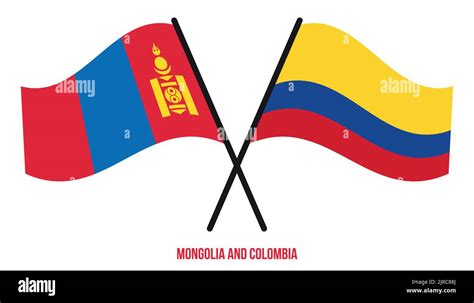 Banderas de Mongolia y Colombia Cruzadas y ondeando Estilo Plano ...