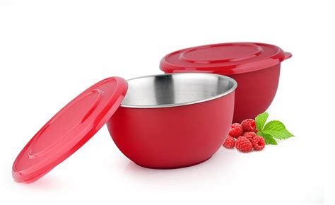 Buy Pack Of 4 Microwave Safe Stainless Steel Plastic Coated Red Bowl 13 ...