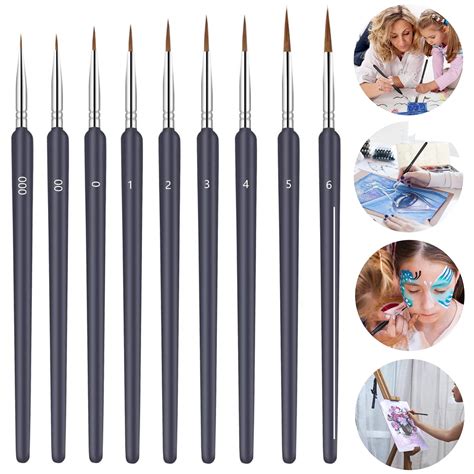 9 Pieces Fine Detail Paint Brush, Miniature Small Thin Painting Brushes ...