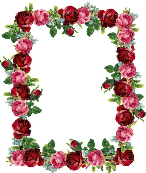 Free digital vintage rose frame and border png : gorgeous red ...