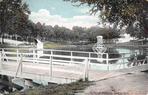 Atchison Kansas scenic view Forest Park bridge pond antique pc Z40826 ...