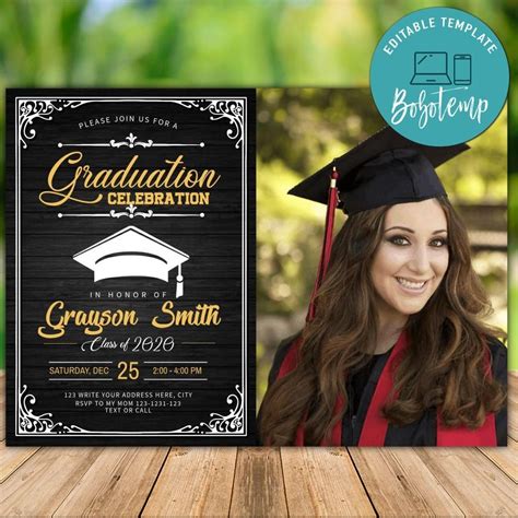 Printable Graduation High School Invitation Template With Photo in 2020 ...