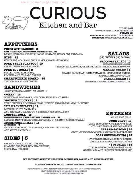 Online Menu of Curious Kitchen and Bar Restaurant, Senoia, Georgia ...