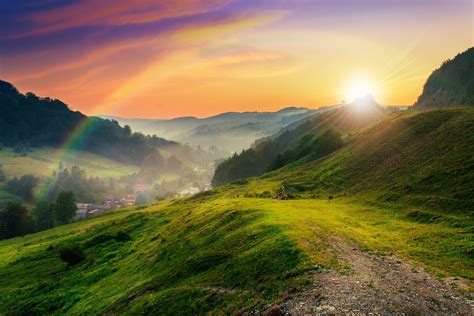 Wallpaper : sunlight, landscape, sunset, hill, nature, field, sunrise ...