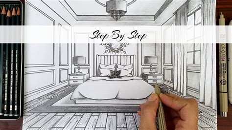 How To Draw A Bedroom in One Point Perspective | Step By Step - YouTube