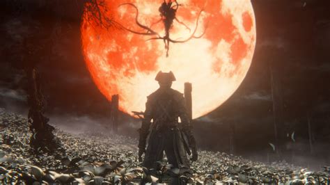 Bloodborne Warrior Under Blood Moon HD Wallpaper