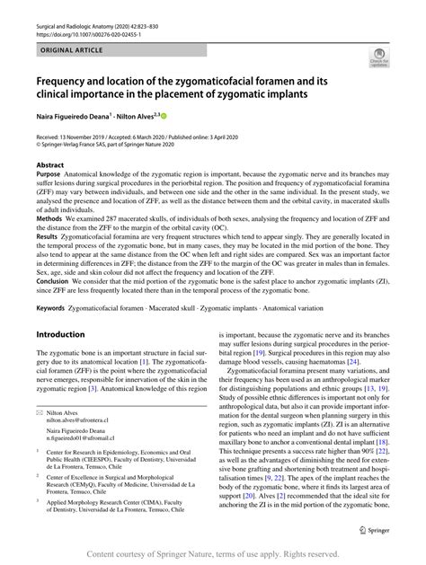 Frequency and location of the zygomaticofacial foramen and its clinical ...