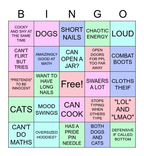 Top, Vers, Bottom Bingo! Bingo Card