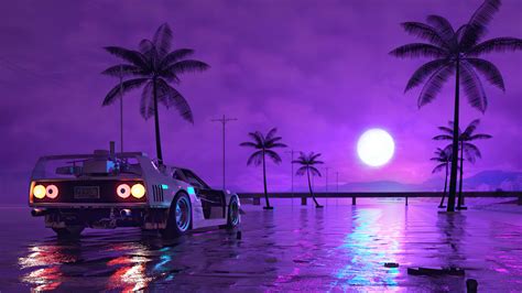 Retro Wave Sunset and Running Car Wallpaper, HD Artist 4K Wallpapers ...