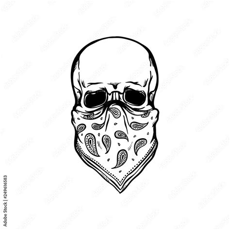 Human skull with bandana as face mask in sketch style isolated on white ...