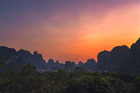 Premium Photo | Yangshuo landscape panorama at dusk