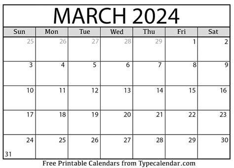 2024 March Calendar Printable Free Printable - Feb 2024 Calendar Printable