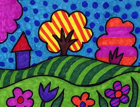 Easy Pop Art Landscape Drawing for Kids | Pop sanatı, Manzara sanatı ...