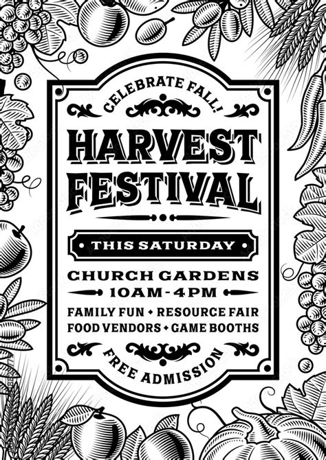 Vintage Harvest Festival Poster Black And White Stock Vector | Adobe Stock