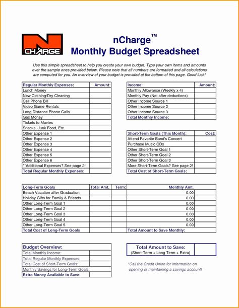 Free Printable 50/30/20 Budget Spreadsheet Template