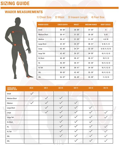 Sitka Wader Size Chart