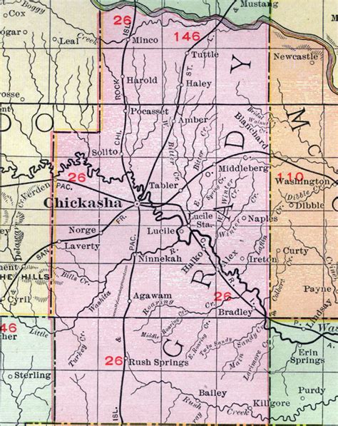 Grady County, Oklahoma 1911 Map, Rand McNally, Chickasha, Rush Springs ...