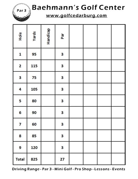 Scorecard - Baehmanns Golf Center