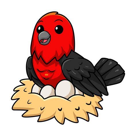 Cute scarlet tanager bird cartoon with eggs in the nest 26403344 Vector ...