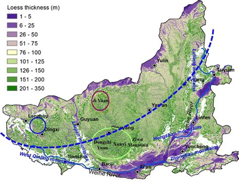 Map of loess thickness distribution across the region | Download ...