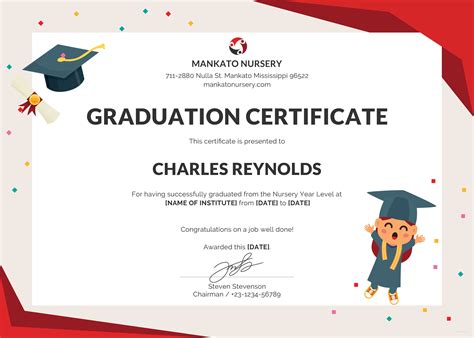 Free Nursery Graduation Certificate Template in PSD, MS Word, Publisher ...