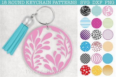 Round Keychain Pattern SVG Bundle / Set of 18 / svg, dxf, png / Cutting ...