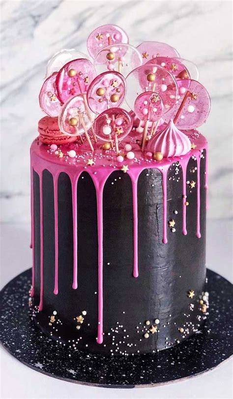 Pink And Black Birthday Cake