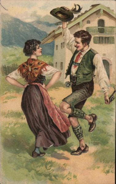 German Folk Dancers - Schuhplattler Dancing Postcard