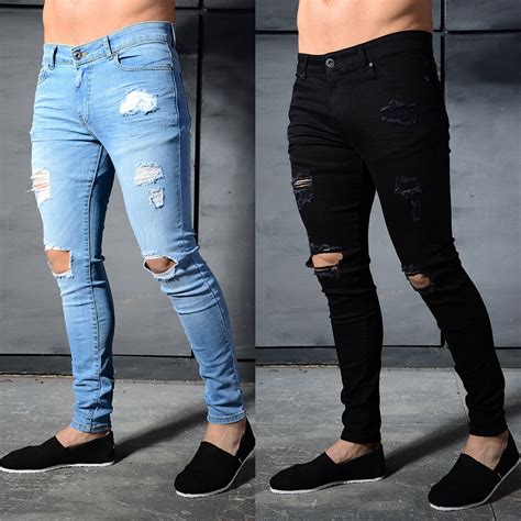 2018 Fashion Brand Men Jeans Distressed Ripped Holes Denim Pants High ...