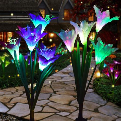 Outdoor Solar Lights Decorative LED Flowers Solar Lilies Patio Décor ...