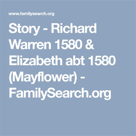 Story - Richard Warren 1580 & Elizabeth abt 1580 (Mayflower ...