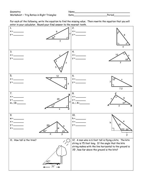 Right Triangle Trigonometry Worksheet Answers