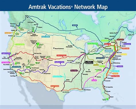 Amtrak Vacations Network Map | Train travel usa, Amtrak train travel ...