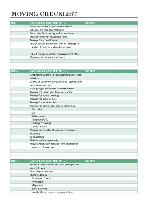 Moving Checklist Spreadsheet — db-excel.com