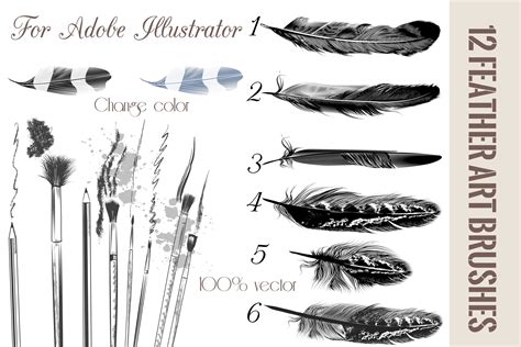 Feather brushes for illustrator | Brushes ~ Creative Market