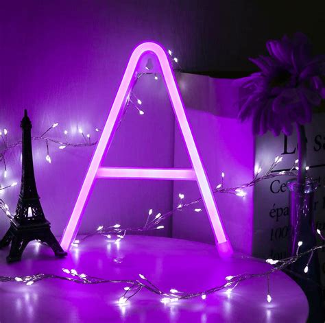 LED Neon Purple A to Z Letter Light, USB Batteries Operated Marquee ...