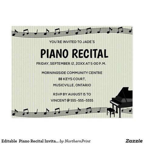 Editable Piano Recital Invitation Postcard | Zazzle.ca | Piano recital ...