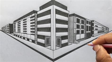 How to Draw using 2-Point Perspective: Draw Buildings of a Town Step by ...